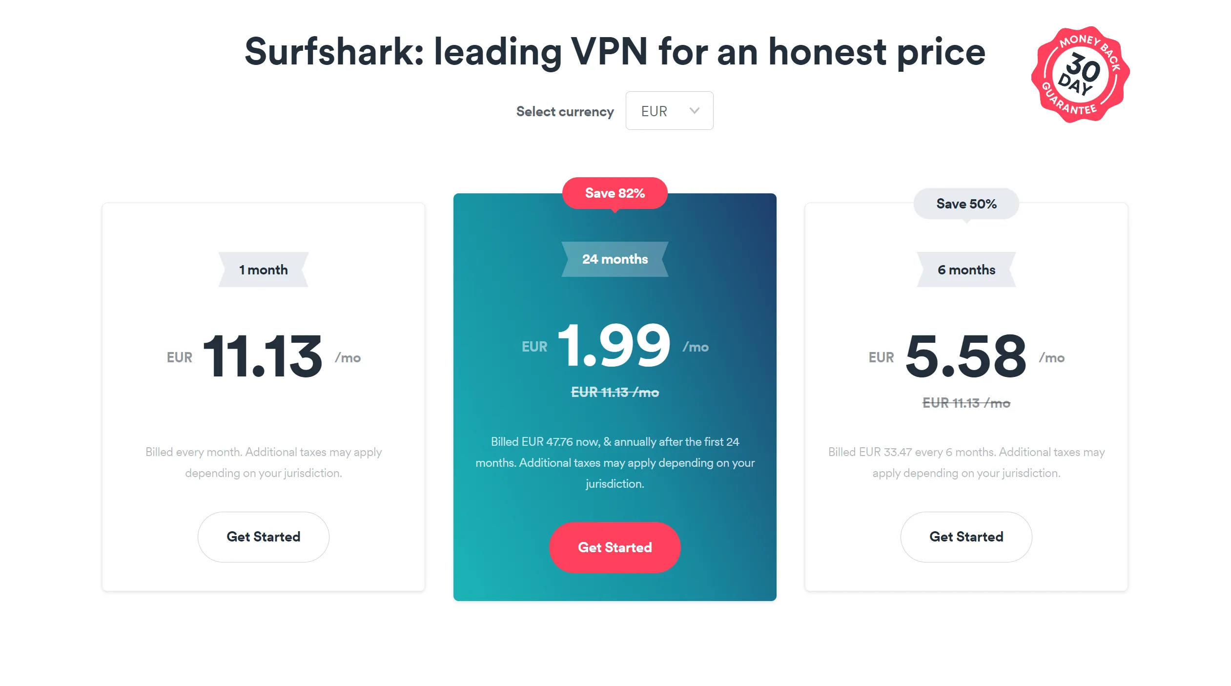 Surfshark pricing