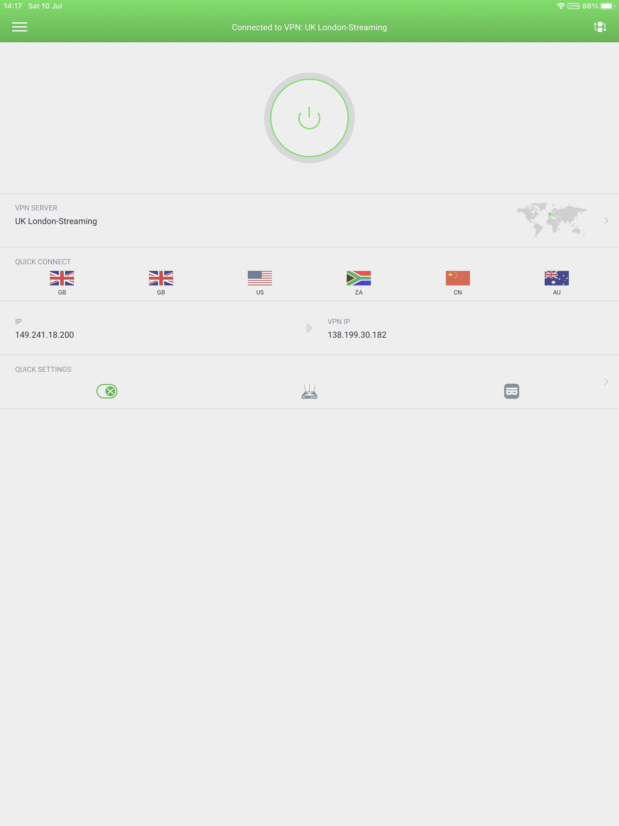 Screen shot of the main app screen